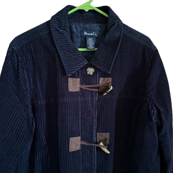 Denim and Co Navy Blue Mid Thigh Corduroy Winter Jacket Coat Women Size Large - Picture 2 of 12